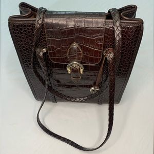 Brighton Leather Shoulder Bag Crocodile Embossed Donna Brown Vintage 90’s Purse